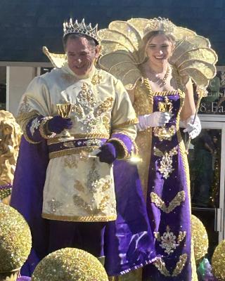 Dr. Brian Joseph LeBlanc and Jenna Elaine Guidry reigned as king and queen of the 80th Annual New Roads Lions Club Mardi Gras Parade on Tuesday.